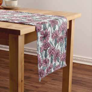 Pink cornflowers short table runner