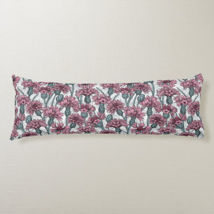 Pink cornflowers, wild flowers on white body cushion