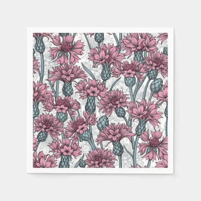 Pink cornflowers, wild flowers on white napkin (Front)
