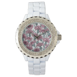 Pink cornflowers, wild flowers on white watch