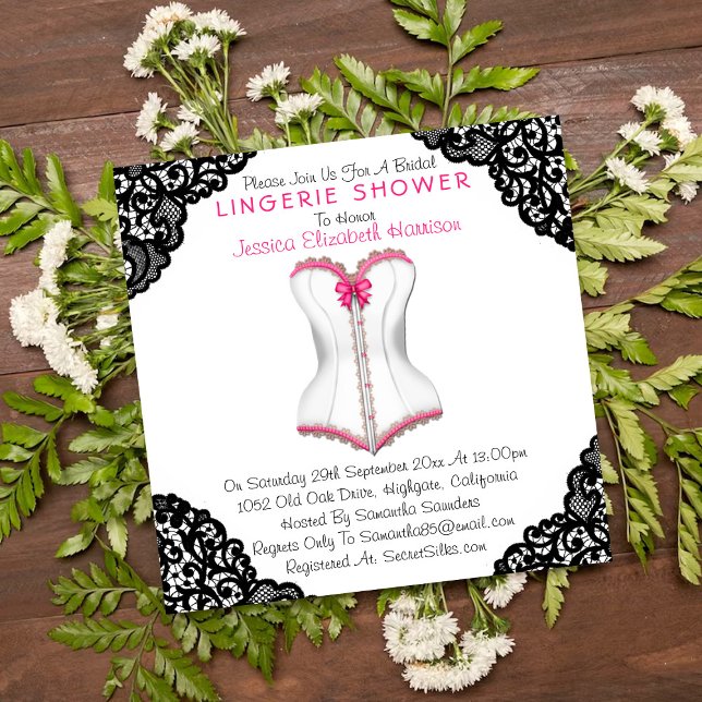 Pink Corset & Black Lace Lingerie Shower Invitation (Creator Uploaded)