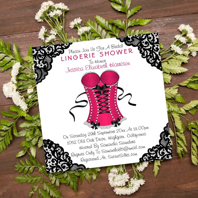 Pink Corset & Black Lace Lingerie Shower Invitation (Creator Uploaded)