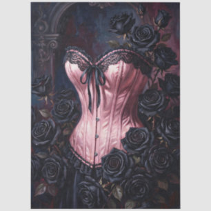Pink Corset Black Roses Decoupage Tissue Paper