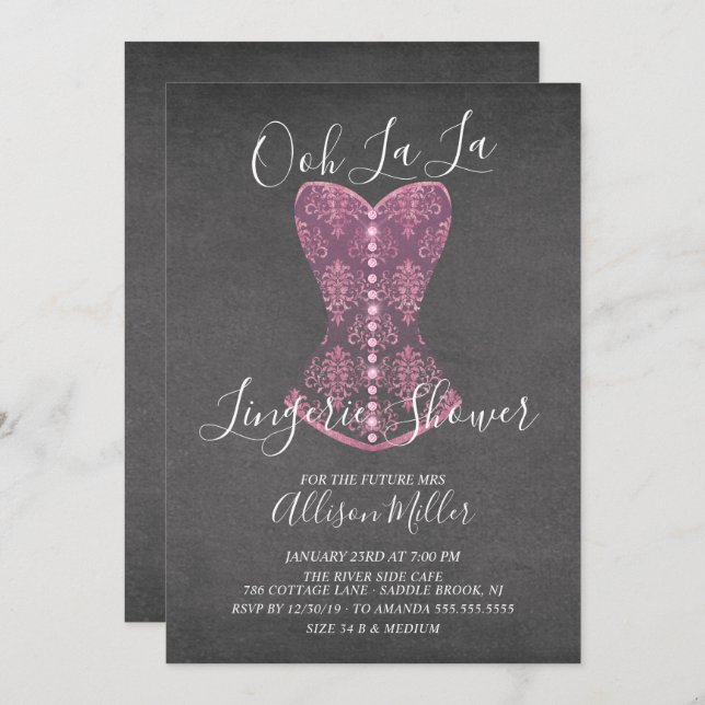 Pink Corset Lingerie Bridal Shower Invitation (Front/Back)
