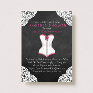 Pink Corset White Lace Chalkboard Lingerie Shower Invitation
