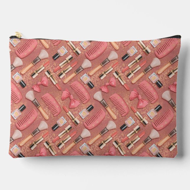 Pink Cosmetics Pattern Glitter  Accessory Pouch (Front)