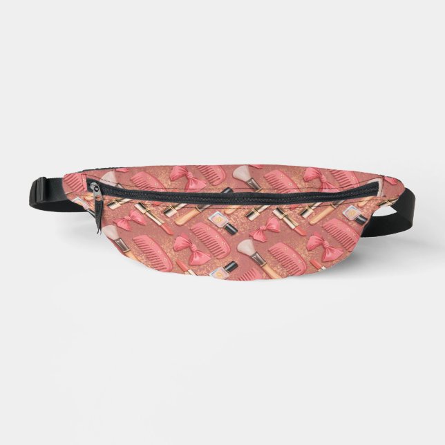 Pink Cosmetics Pattern Glitter  Bum Bags (Front)