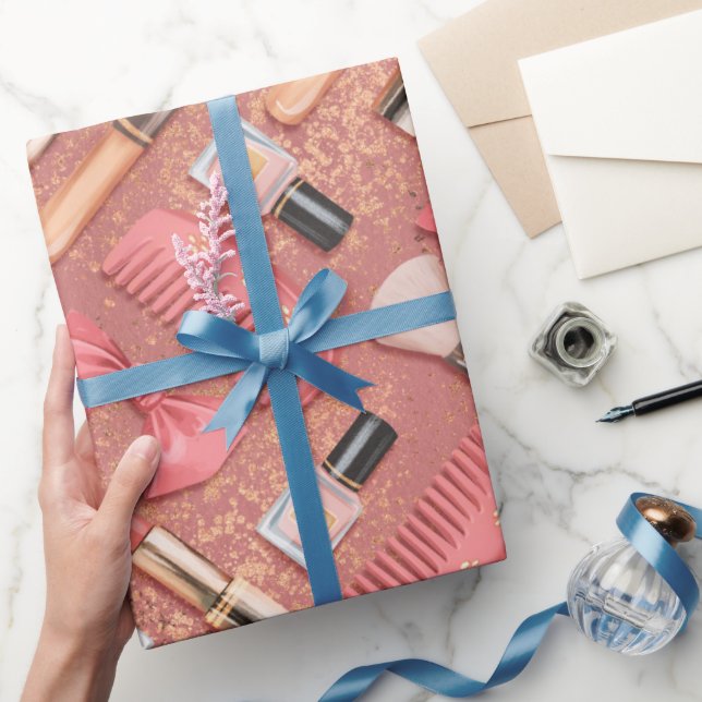 Pink Cosmetics Pattern Glitter  Wrapping Paper (Gifting)