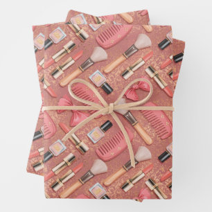 Pink Cosmetics Pattern Glitter  Wrapping Paper Sheet