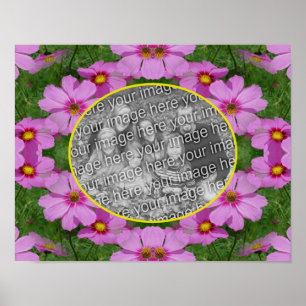 Pink Cosmos Daisy Flowers Frame Add Your Photo Poster