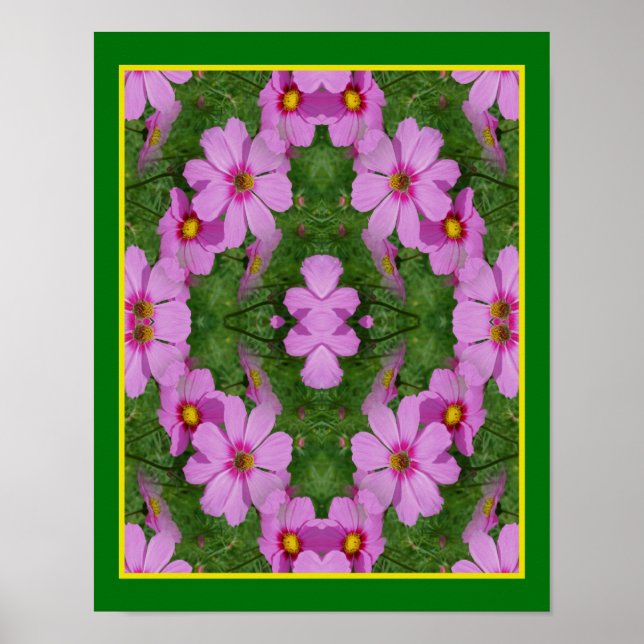 Pink Cosmos Daisy Flowers Mirror Abstract Nature  Poster (Front)