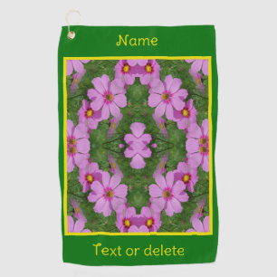 Pink Cosmos Daisy Flowers Nature Personalised Golf Towel