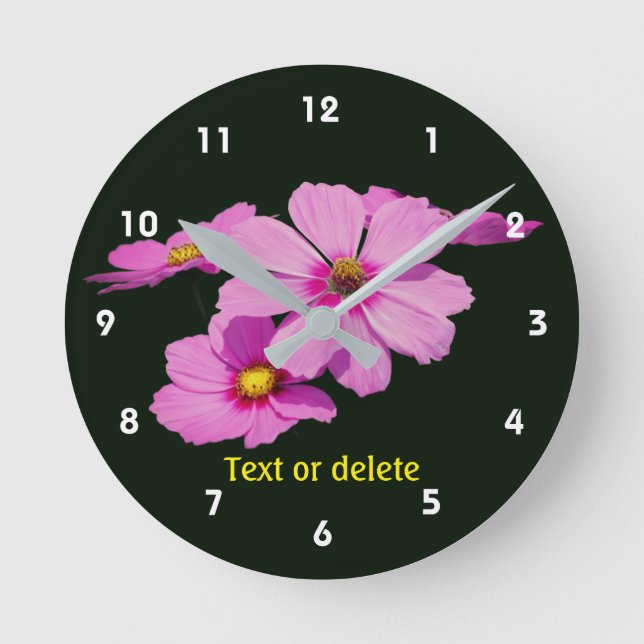 Pink Cosmos Daisy Flowers Personalised   Round Clock (Front)