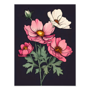 Pink Cosmos Floral Art Print