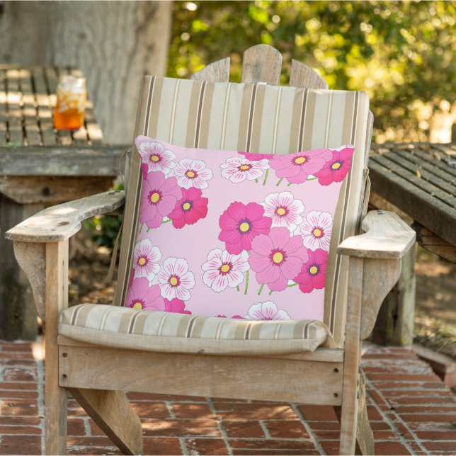  Pink Cosmos Floral Pattern Cushion (Chair)