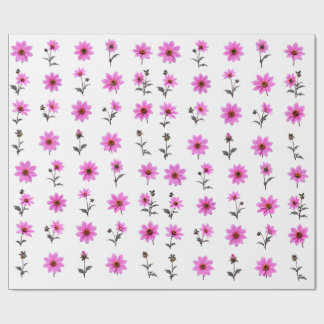 Pink Cosmos Flower Botanical Set Soft Floral Wrapping Paper