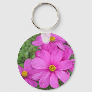 Pink cosmos flower garden key ring