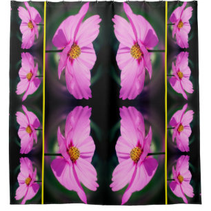 Pink Cosmos Flower Mirror Pattern   Shower Curtain