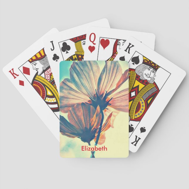 Pink Cosmos Flower Name Playing Cards (Back)