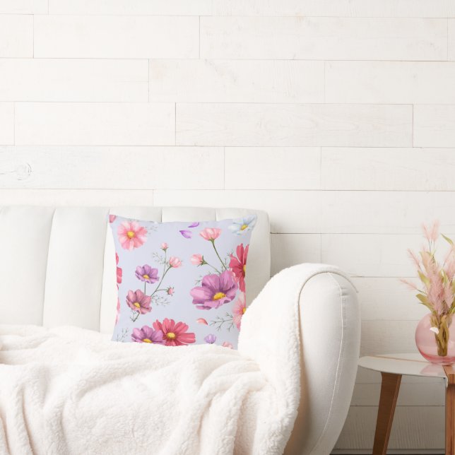 Pink Cosmos Flower Pattern Cushion (Couch)