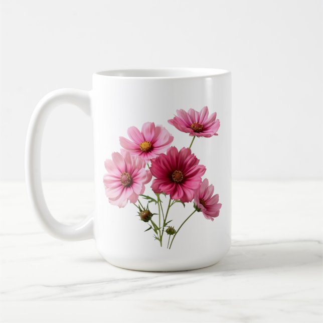Pink Cosmos Flowers-23456 Coffee Mug (Left)