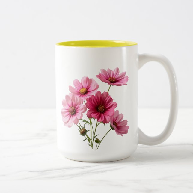 Pink Cosmos Flowers-23456 Two-Tone Coffee Mug (Right)