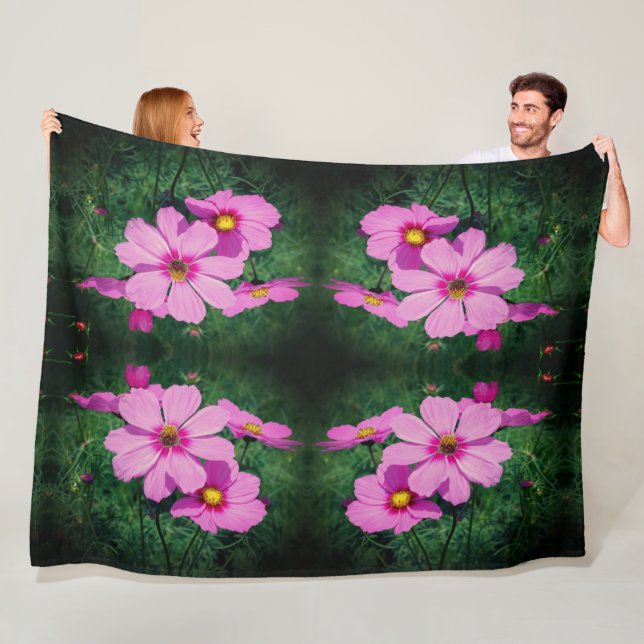 Pink Cosmos Flowers Abstract  Fleece Blanket (In Situ)