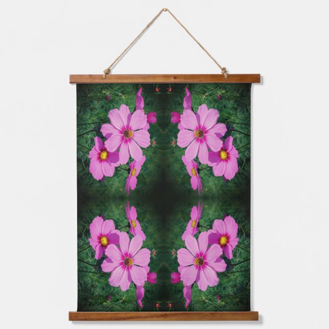Pink Cosmos Flowers Abstract Hanging Tapestry (Front)
