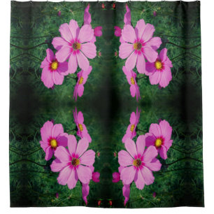 Pink Cosmos Flowers Abstract Shower Curtain