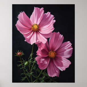 Pink Cosmos Flowers Art Print Poster