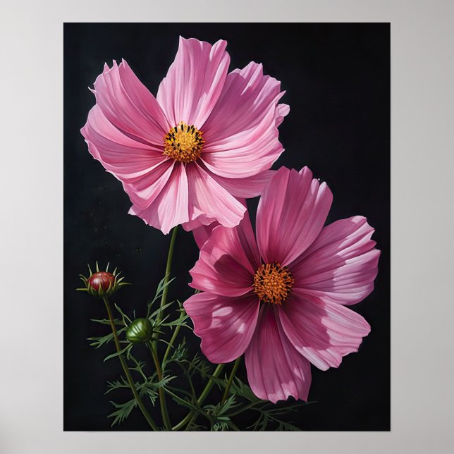 Pink Cosmos Flowers Art Print Poster (Front)