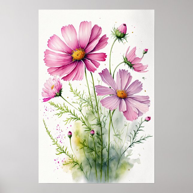 Pink Cosmos Flowers Art Print Poster (Front)