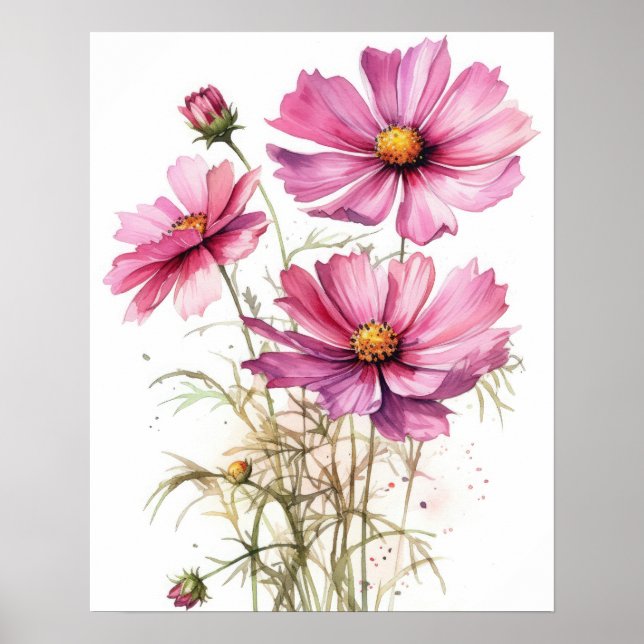 Pink Cosmos Flowers Art Print Poster (Front)