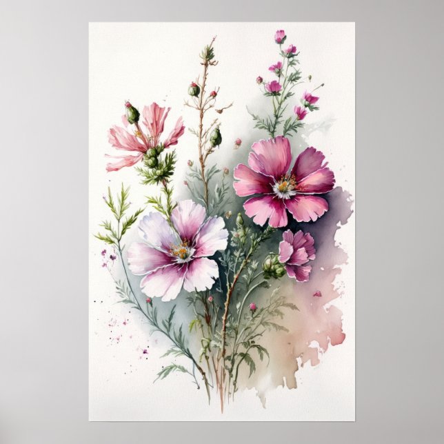 Pink Cosmos Flowers Art Print Poster (Front)