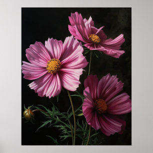 Pink Cosmos Flowers Art Print Poster