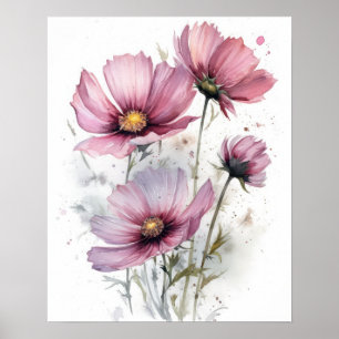 Pink Cosmos Flowers Art Print Poster