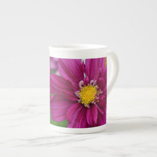 Pink cosmos flowers bone china mug