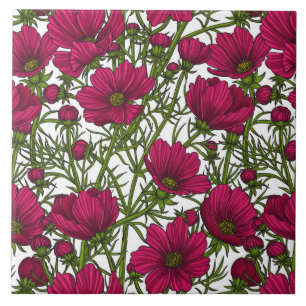 Pink Cosmos flowers Ceramic Tile