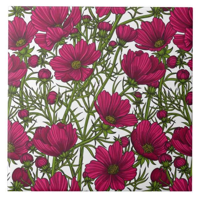 Pink Cosmos flowers Ceramic Tile (Front)
