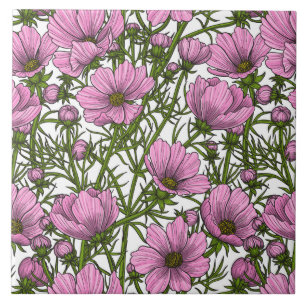 Pink Cosmos flowers Ceramic Tile
