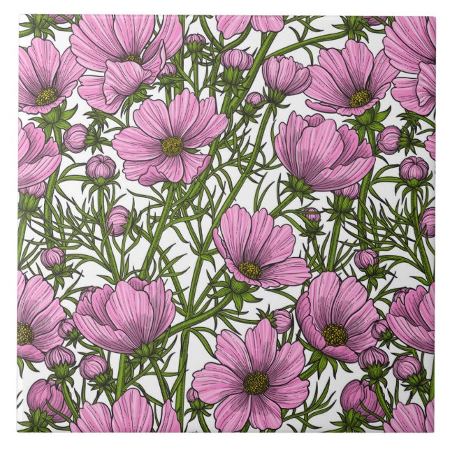 Pink Cosmos flowers Ceramic Tile (Front)