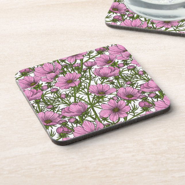 Pink Cosmos flowers Coaster (Left Side)