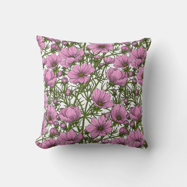 Pink Cosmos flowers Cushion (Front)