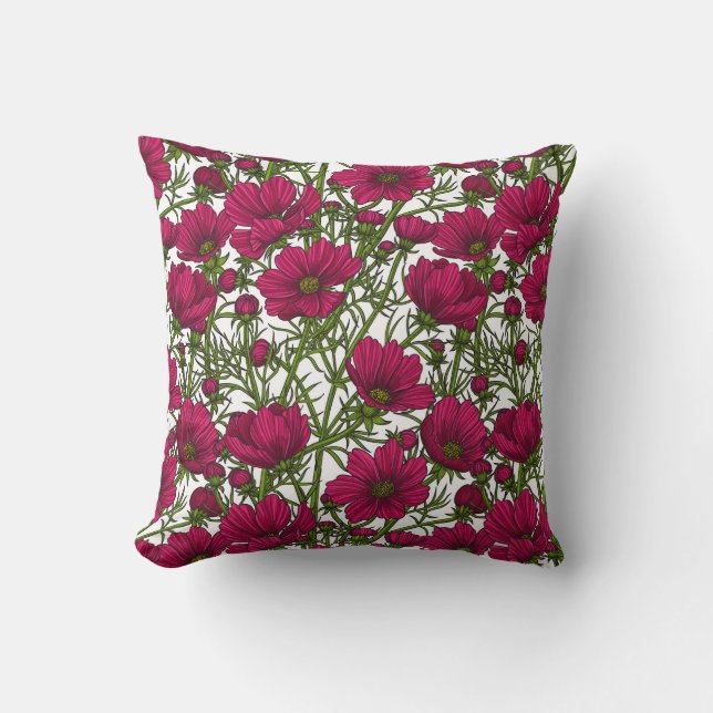 Pink Cosmos flowers Cushion (Front)
