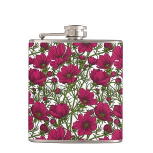 Pink Cosmos flowers Hip Flask