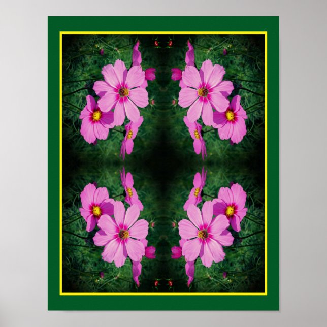 Pink Cosmos Flowers Mirror Abstract Poster (Front)