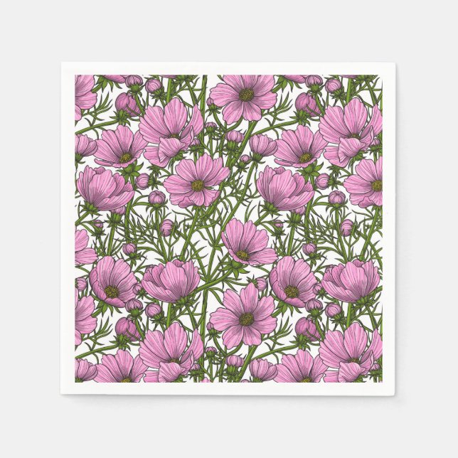 Pink Cosmos flowers Napkin (Front)