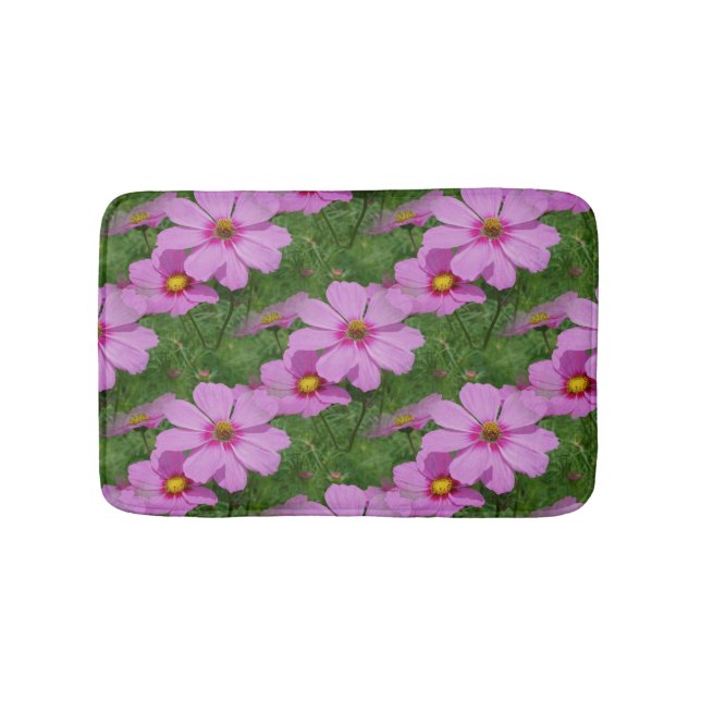 Pink Cosmos Flowers Nature Pattern Bath Mat (Front)