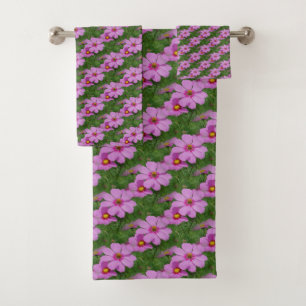 Pink Cosmos Flowers Nature Pattern Bath Towel Set