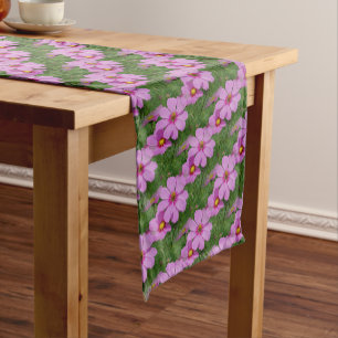 Pink Cosmos Flowers Nature Pattern Short Table Runner